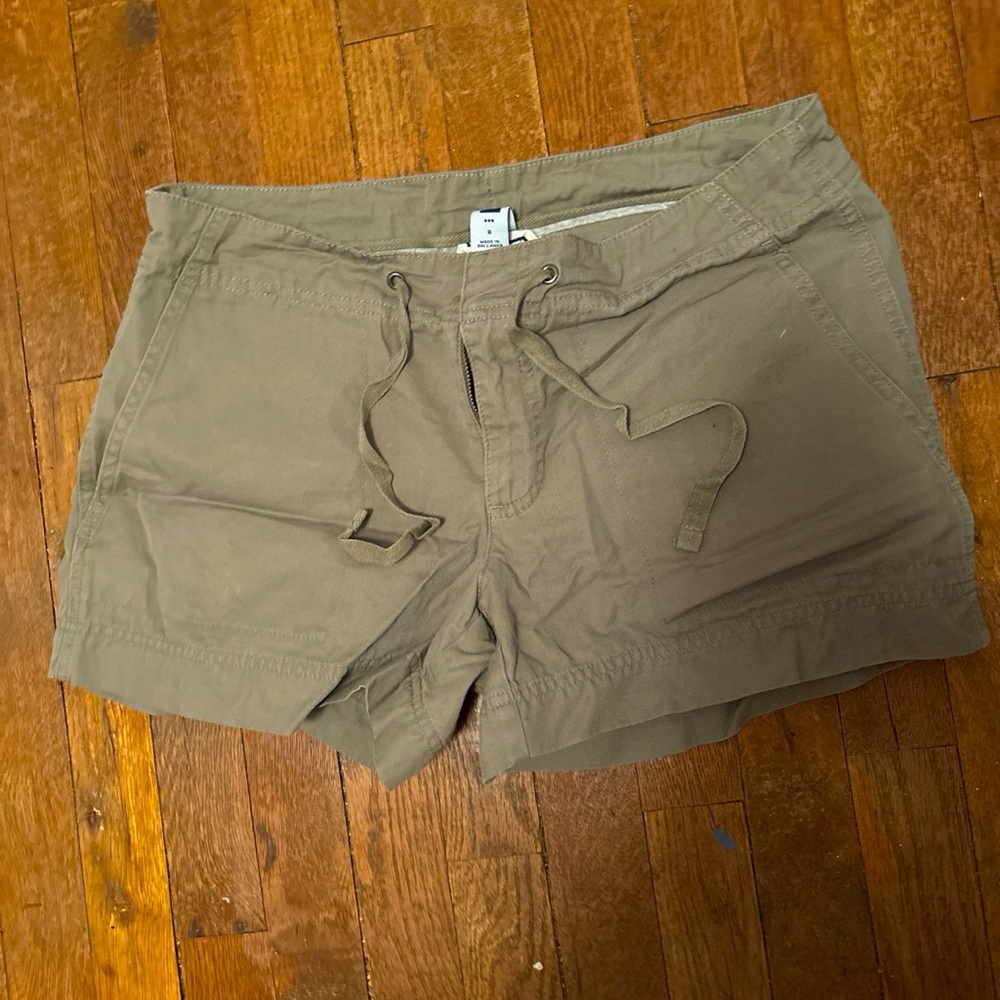 Army green drawstring button pocket cargo shorts women’s short M (08)
